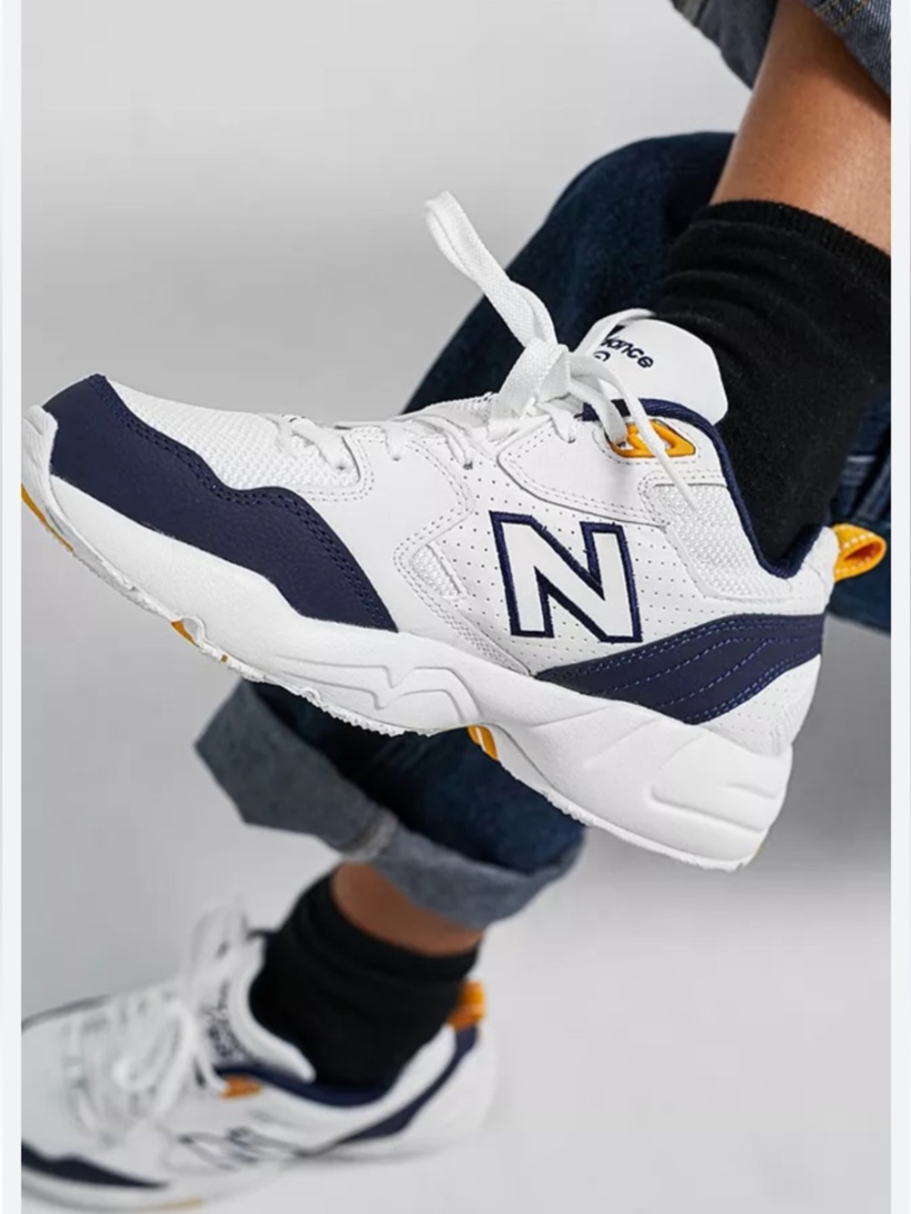 New Balance 708 womens White, Navy & Yellow Athletic Sneakers size 5.5